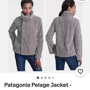 Patagonia Girls Pelage plush faux fur feather gray button front jacket Sz‎ XL 14